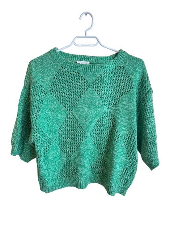 Hudson North Sweaters - Hudson North Green Knit Sweater Top Argyle Open Knit 3/4 Sleeve Lightweight Crop